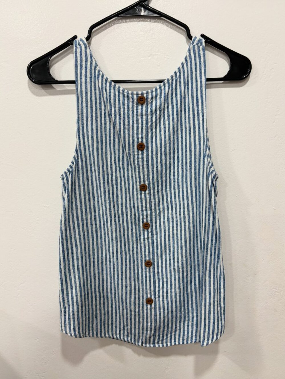Women's Sleeveless Striped Blue and White Button Back Tank - size small - Picture 3 of 6